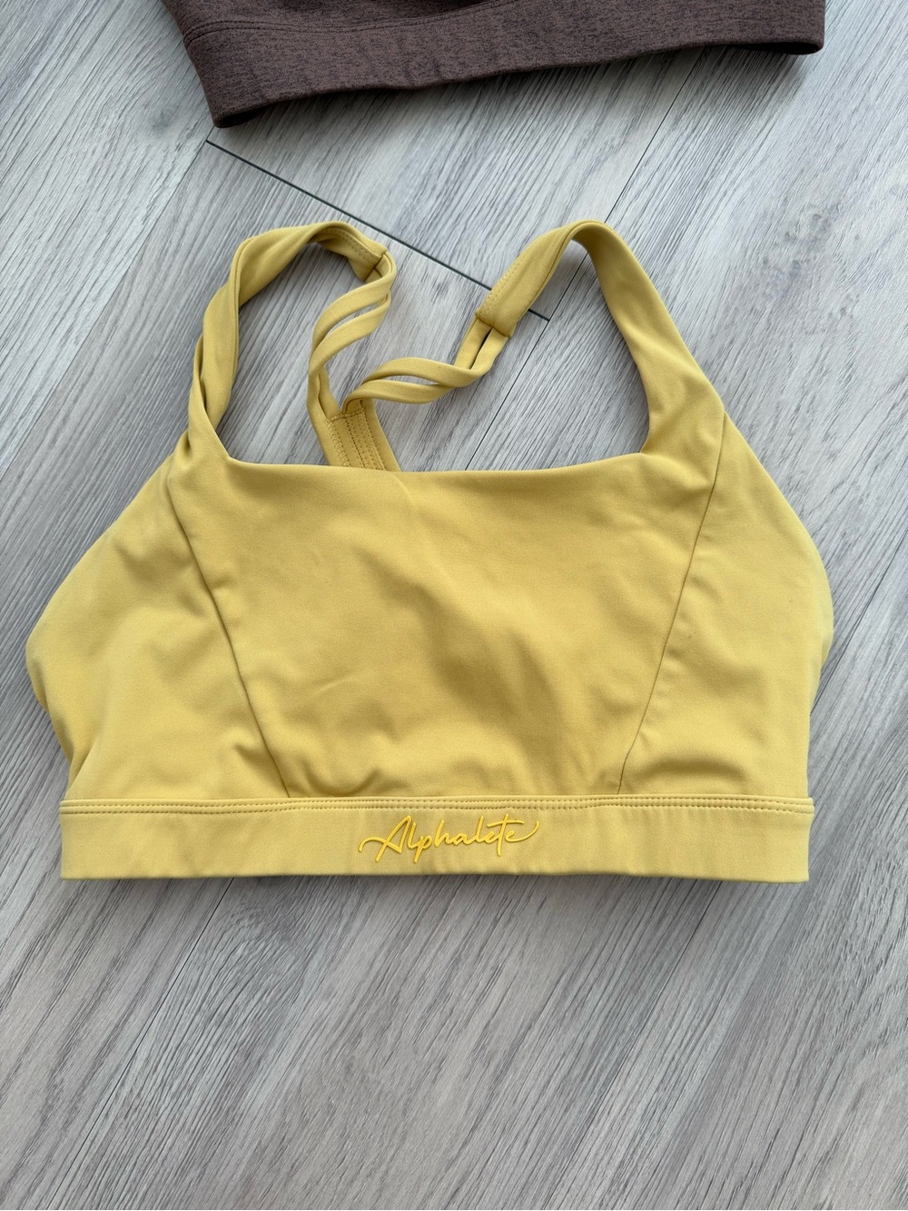 Alphalete Yellow Mustard Cross-Back Sports Bra